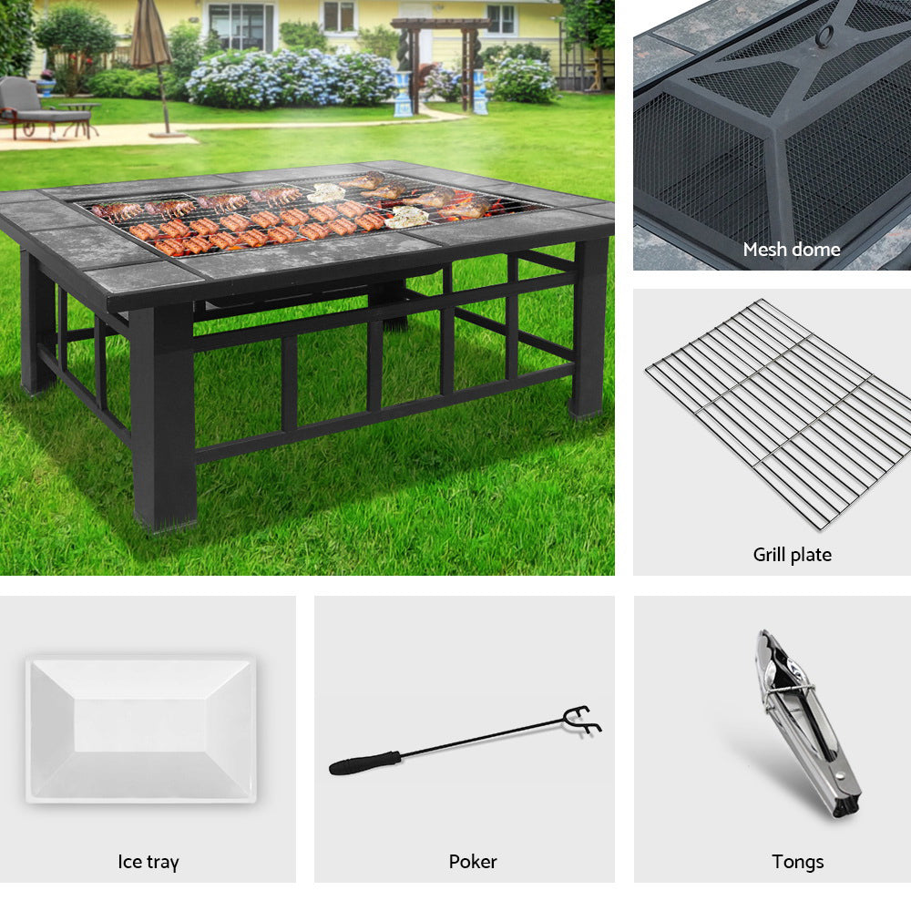 Fire Pit Table (94cm x 71cm) 3-in-1 BBQ Grill with Ice Tray - Homecoze