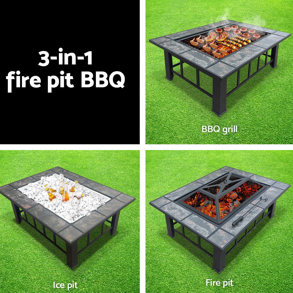 3-in-1 Multipurpose Fire Pit BBQ Grill Table with Ice Bucket Tray - 94 x 71cm Homecoze