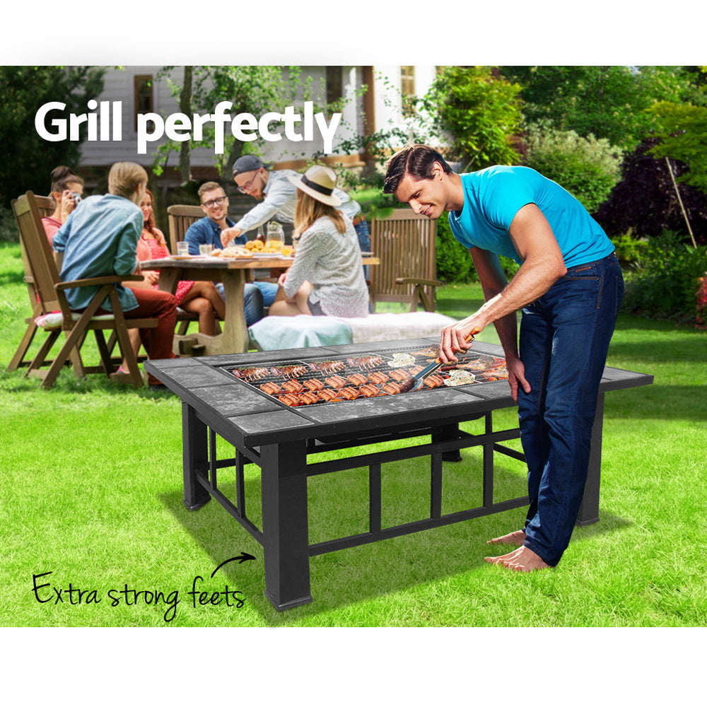 3-in-1 Multipurpose Fire Pit BBQ Grill Table with Ice Bucket Tray - 94 x 71cm Homecoze