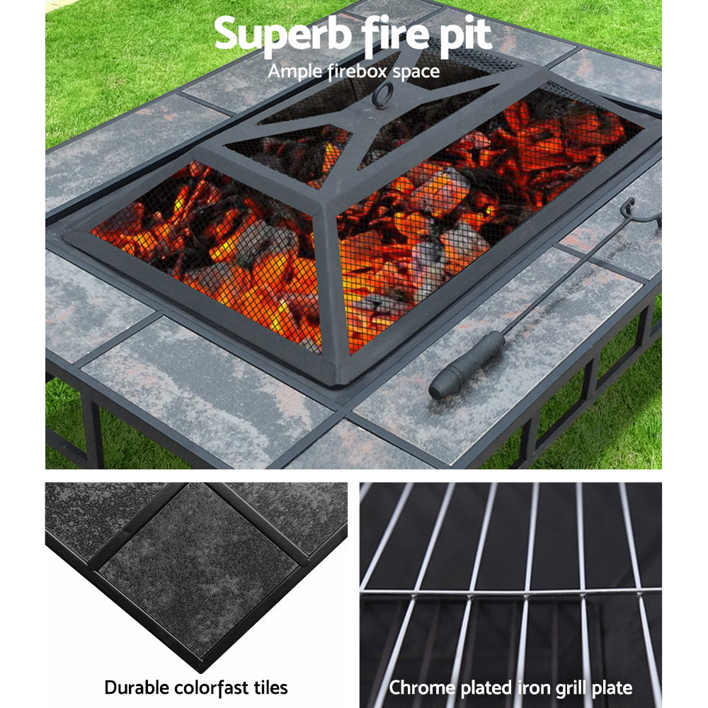 Fire Pit Table (94cm x 71cm) 3-in-1 BBQ Grill with Ice Tray - Homecoze