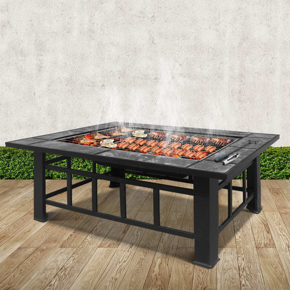 3-in-1 Multipurpose Fire Pit BBQ Grill Table with Ice Bucket Tray - 94 x 71cm Homecoze