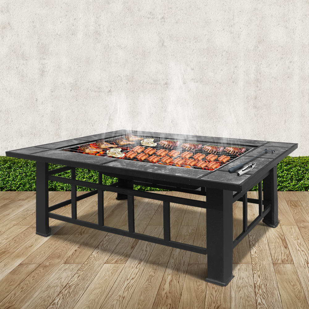 Fire Pit Table (94cm x 71cm) 3-in-1 BBQ Grill with Ice Tray - Homecoze