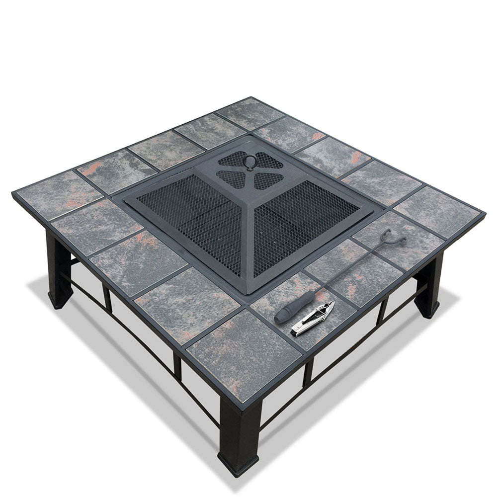 4-in-1 Multipurpose Fire Pit BBQ Grill Table with Ice Bucket Tray - 81 x 81cm Homecoze