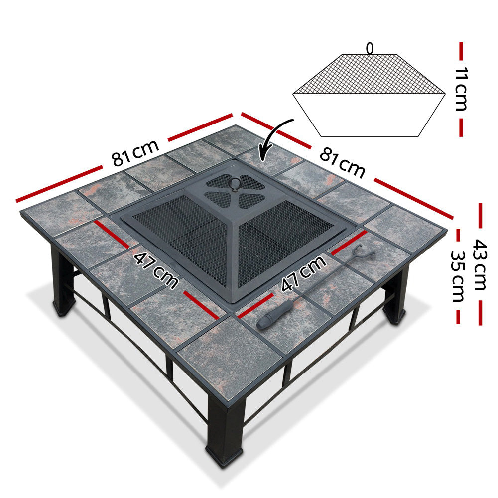 4-in-1 Multipurpose Fire Pit BBQ Grill Table with Ice Bucket Tray - 81 x 81cm Homecoze