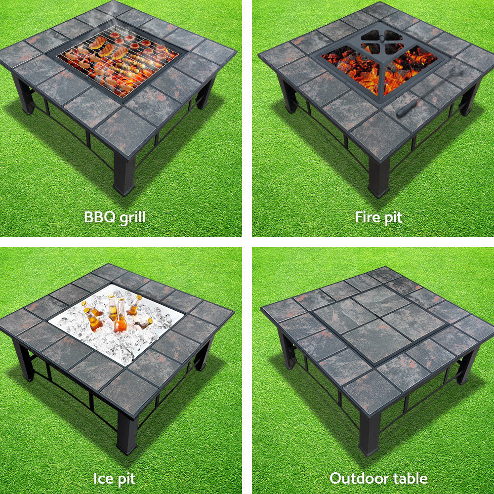 4-in-1 Multipurpose Fire Pit BBQ Grill Table with Ice Bucket Tray - 81 x 81cm Homecoze