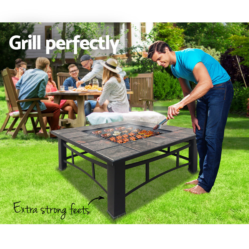 4-in-1 Multipurpose Fire Pit BBQ Grill Table with Ice Bucket Tray - 81 x 81cm Homecoze