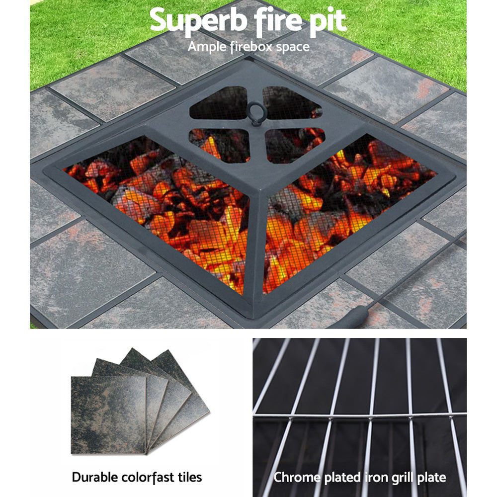 4-in-1 Multipurpose Fire Pit BBQ Grill Table with Ice Bucket Tray - 81 x 81cm Homecoze
