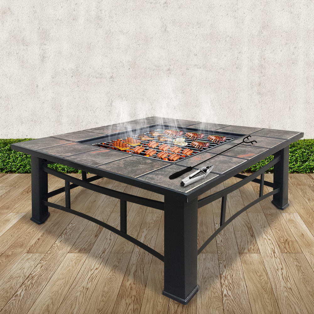 4-in-1 Multipurpose Fire Pit BBQ Grill Table with Ice Bucket Tray - 81 x 81cm Homecoze