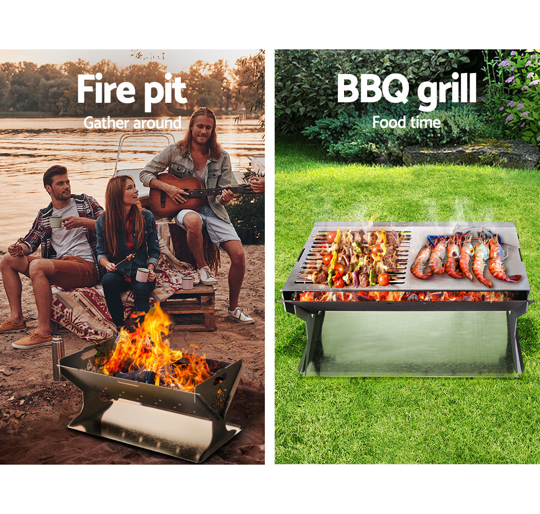 Portable Camping Fire Pit 2-in-1 Charcoal BBQ Grill - Homecoze