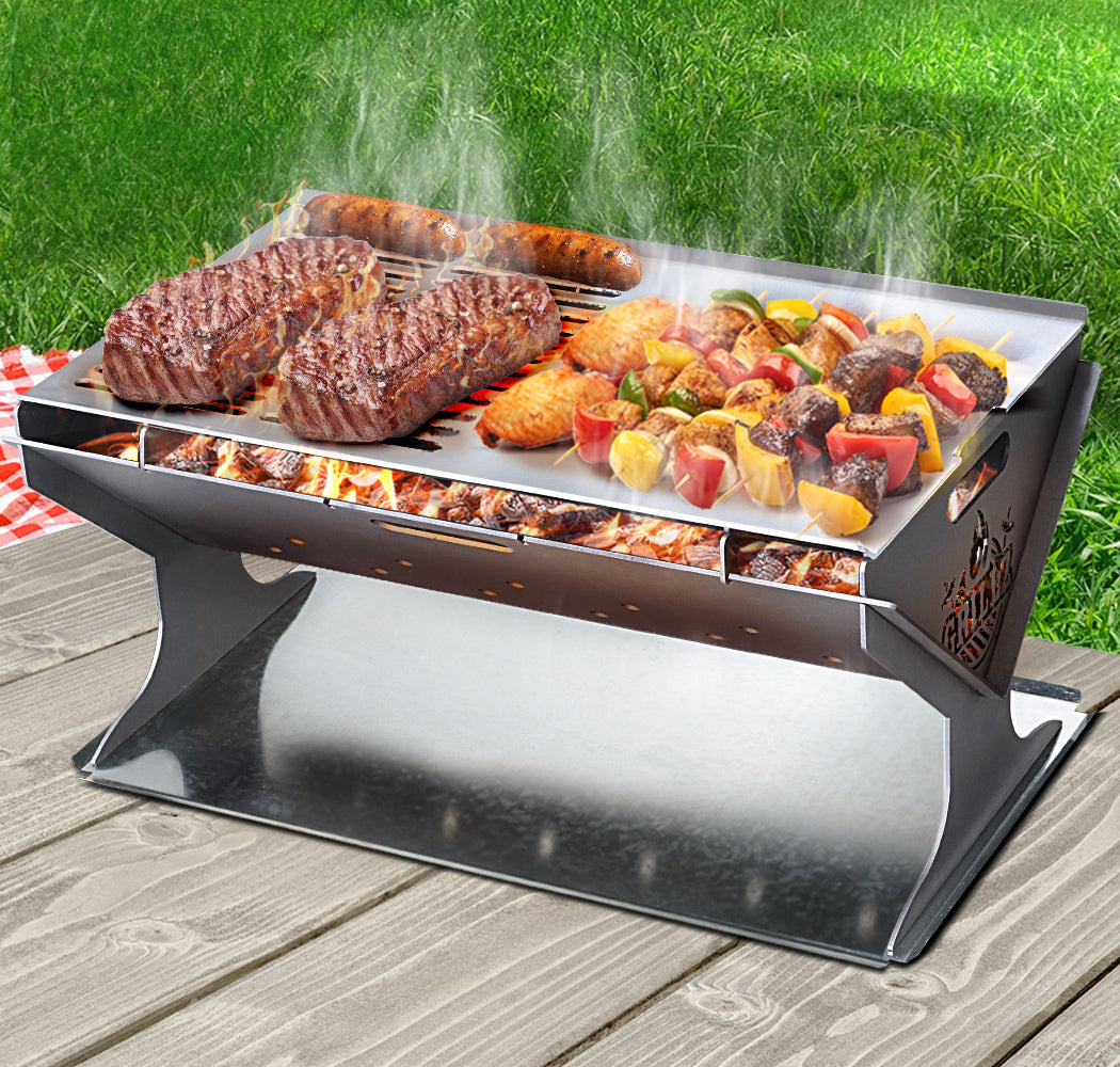 Portable Camping Fire Pit 2-in-1 Charcoal BBQ Grill - Homecoze