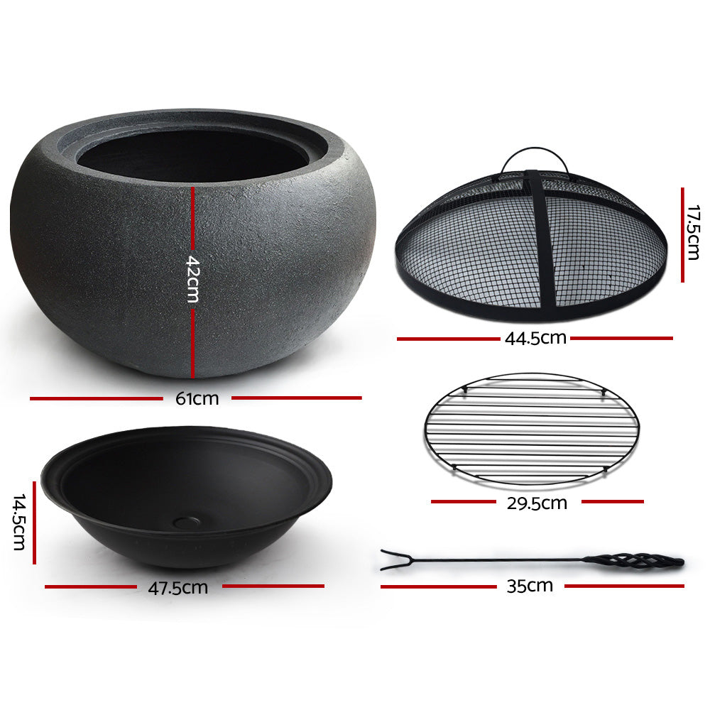 Modern Fire Pit (61cm) Cement Style with Steel Bowl - Homecoze
