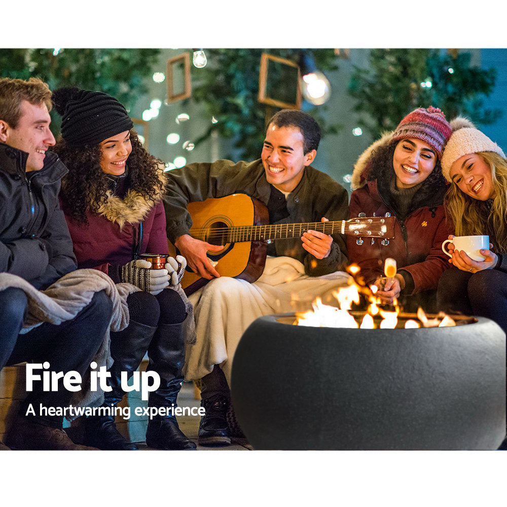 Modern Fire Pit (61cm) Cement Style with Steel Bowl - Homecoze