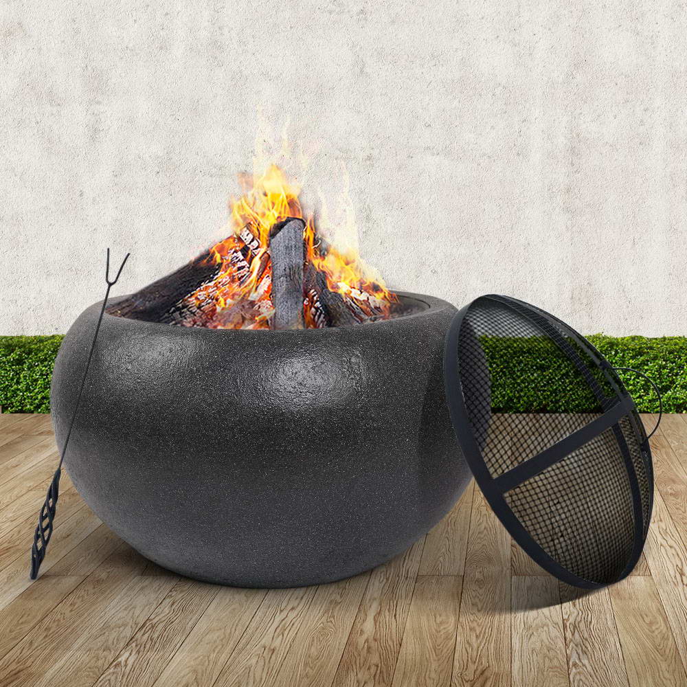 Modern Fire Pit (61cm) Cement Style with Steel Bowl - Homecoze