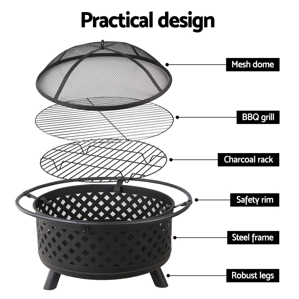 Fire Pit (76cm) 2-in-1 BBQ Grill Homecoze