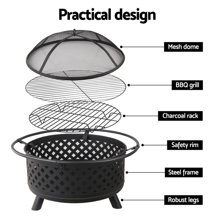 Fire Pit (76cm) 2-in-1 BBQ Grill Homecoze