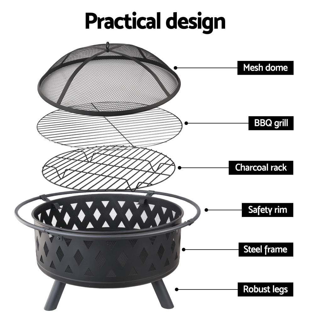 Fire Pit (82cm) 2-in-1 BBQ Grill - Homecoze