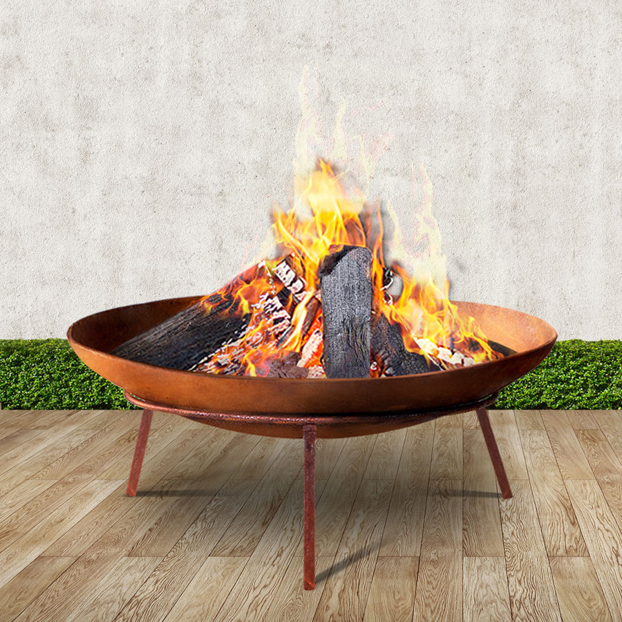 Rustic Fire Pit Heater Charcoal Iron Bowl Outdoor Patio Wood Fireplace 60CM Homecoze
