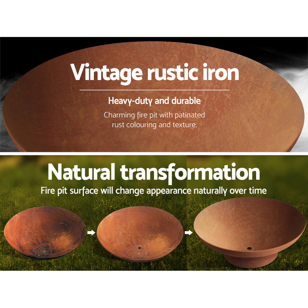 Modern Fire Pit (70cm) Steel Bowl - Oxidized Brown - Homecoze