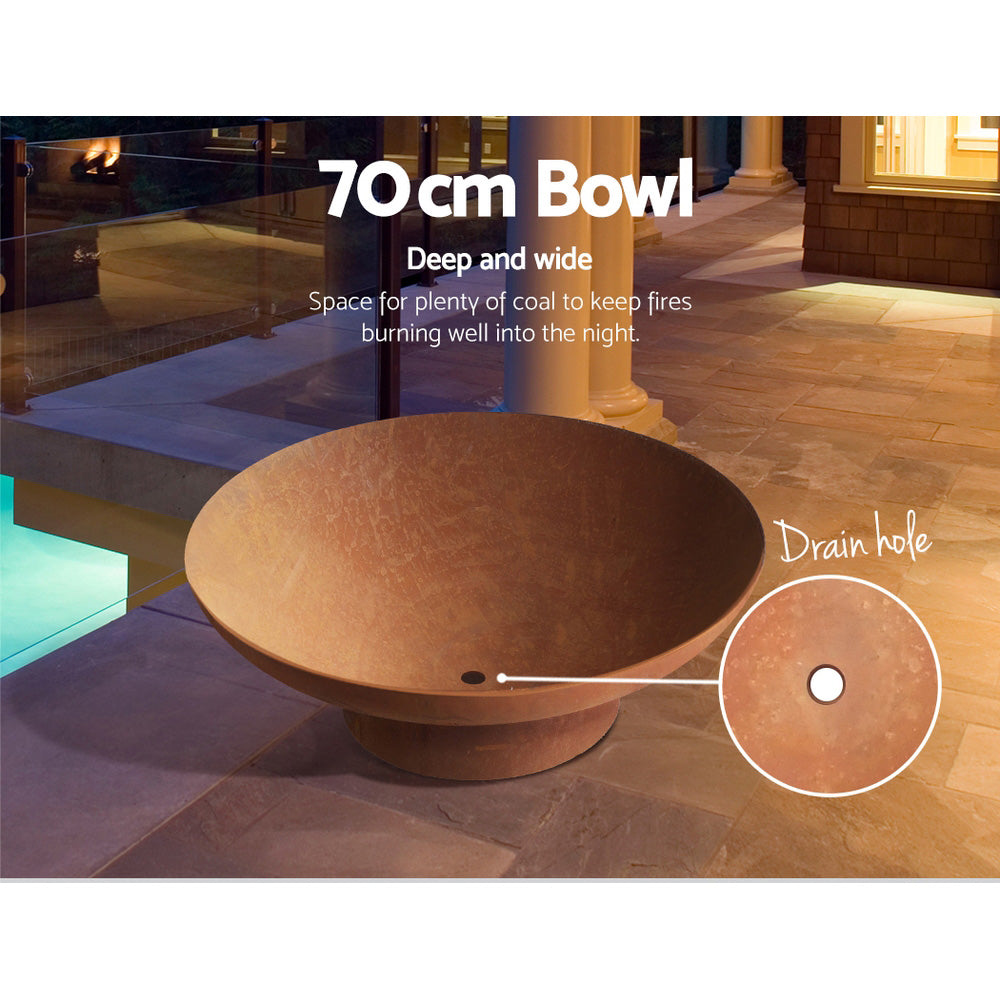 Modern Fire Pit (70cm) Steel Bowl - Oxidized Brown - Homecoze