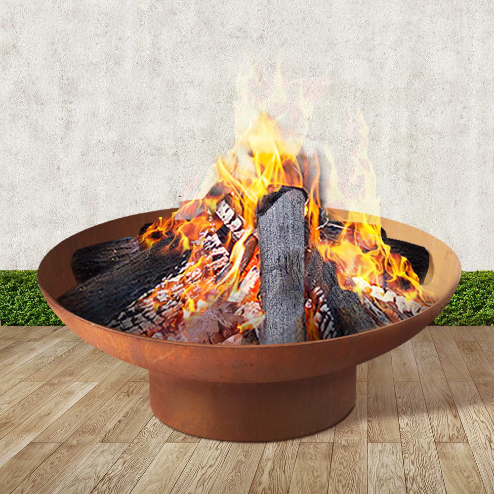 Modern Fire Pit (70cm) Steel Bowl - Oxidized Brown - Homecoze