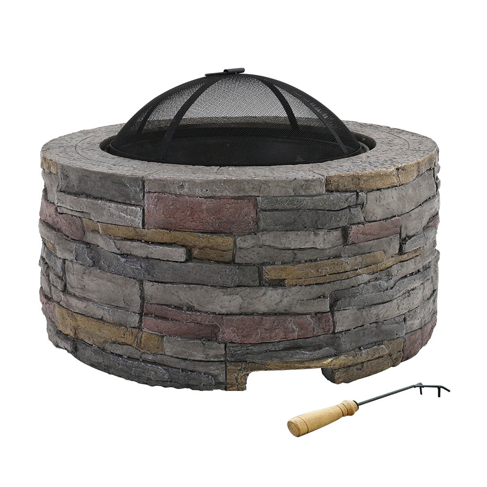 Round Fire Pit (70cm) Faux Stone Style - Homecoze