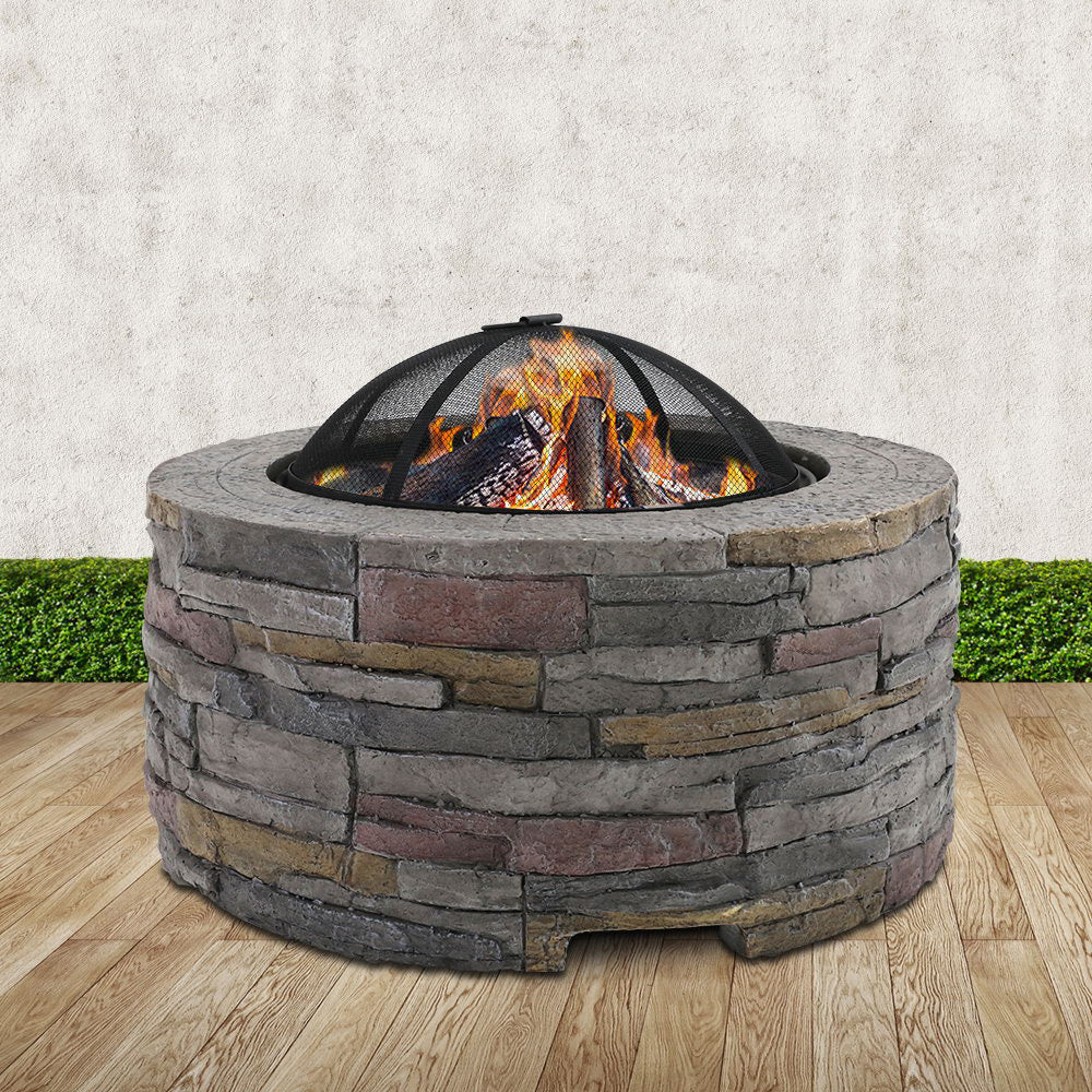 Round Fire Pit (70cm) Faux Stone Style - Homecoze