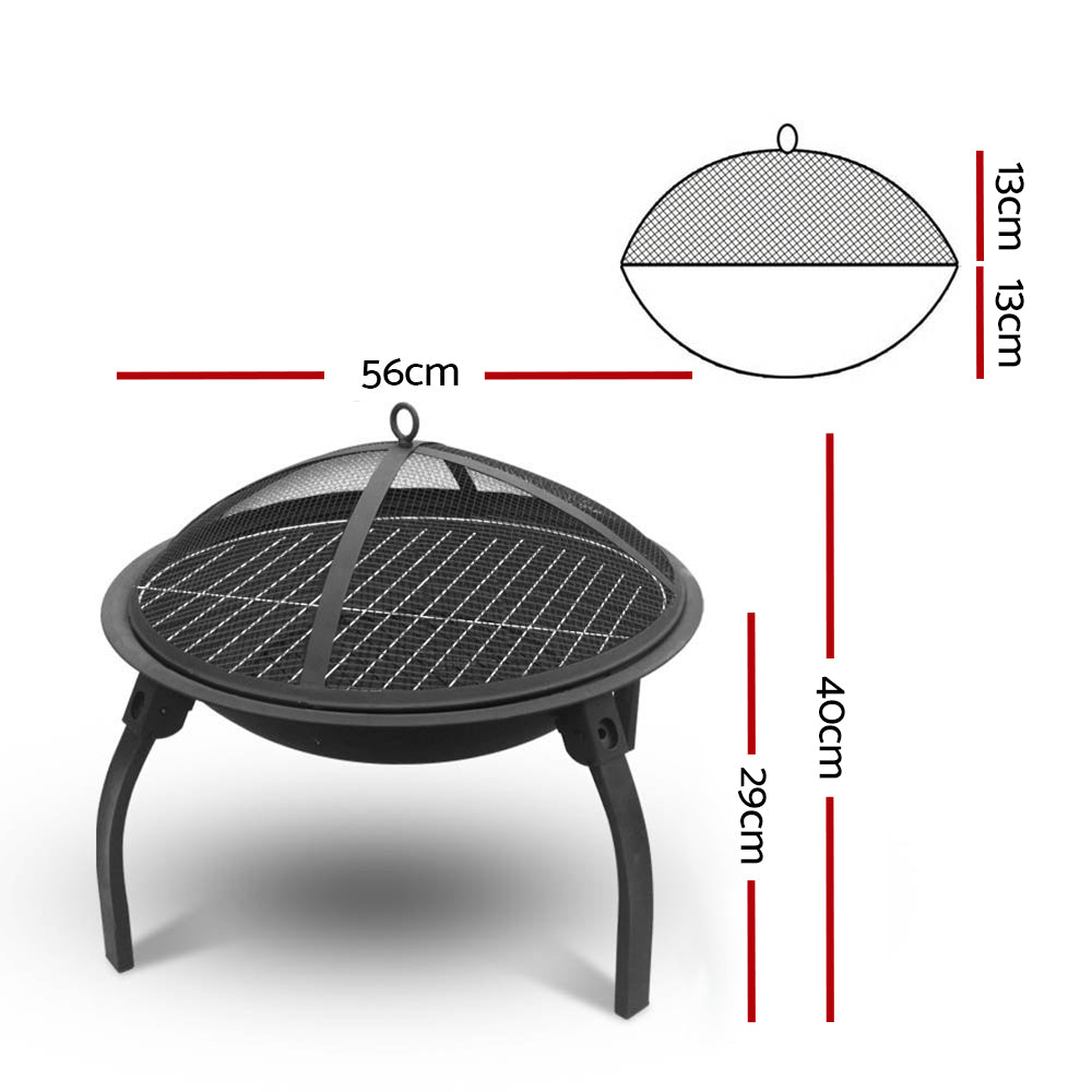 Portable Fire Pit (56cm) 2-in-1 Foldable BBQ Grill Homecoze