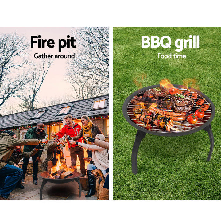 Portable Fire Pit (56cm) 2-in-1 Foldable BBQ Grill Homecoze