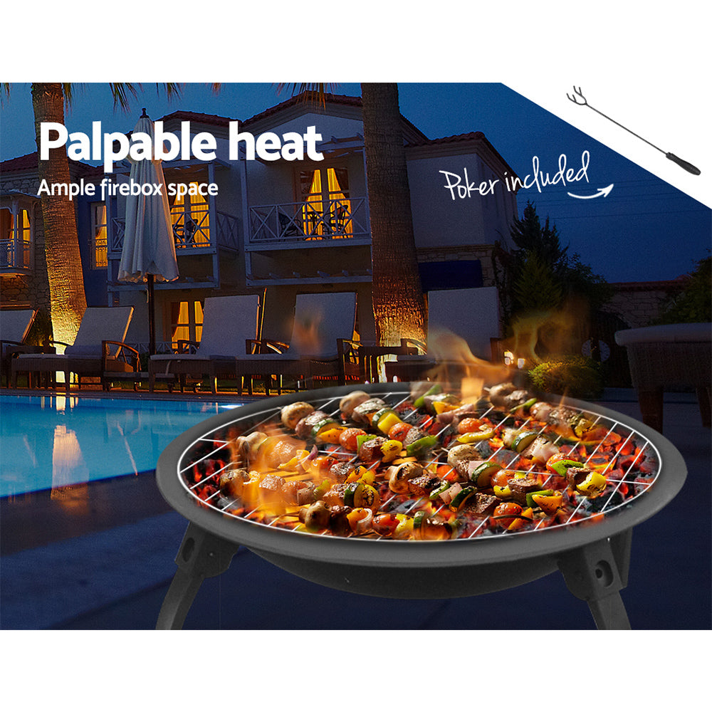 Portable Fire Pit (56cm) 2-in-1 Foldable BBQ Grill - Homecoze