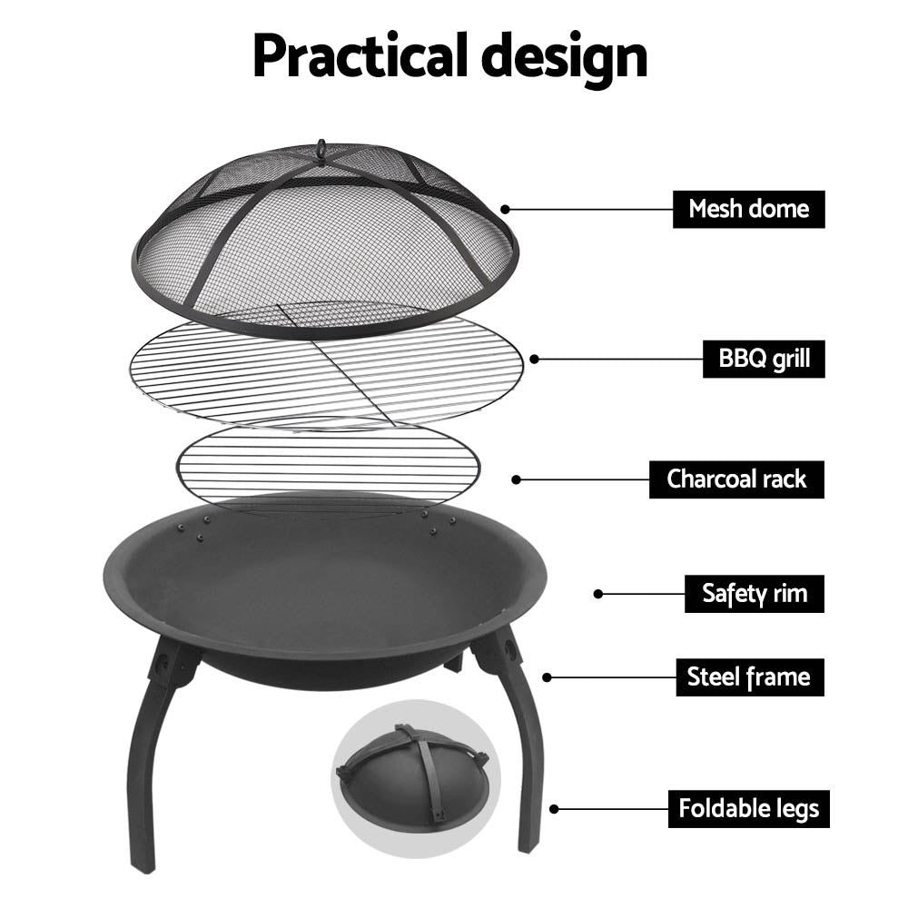 Portable Fire Pit (56cm) 2-in-1 Foldable BBQ Grill - Homecoze