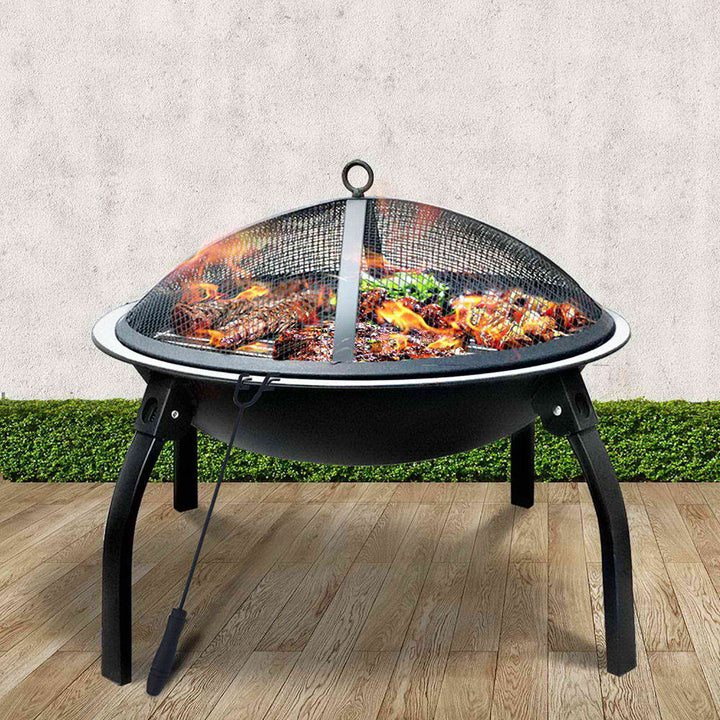 Portable Fire Pit (56cm) 2-in-1 Foldable BBQ Grill Homecoze