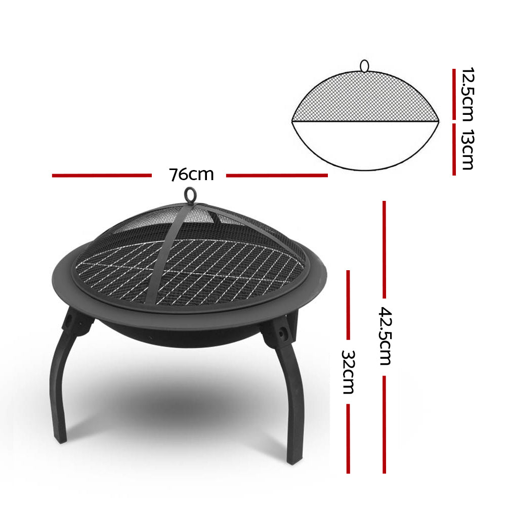 Portable Fire Pit (76cm) 2-in-1 Foldable BBQ Grill - Homecoze
