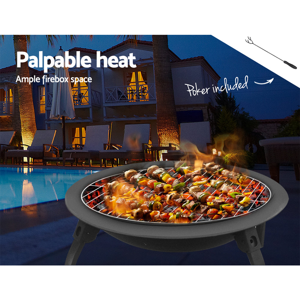 Portable Fire Pit (76cm) 2-in-1 Foldable BBQ Grill - Homecoze