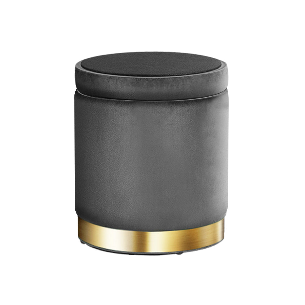 Round Velvet Storage Ottoman Pouffe Seat Footstool Charcoal Grey Homecoze