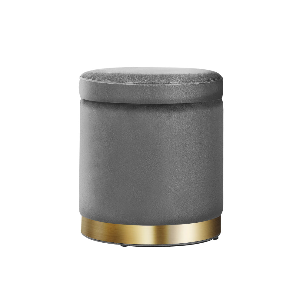 Round Velvet Storage Ottoman Pouffe Seat Footstool Charcoal Grey Homecoze