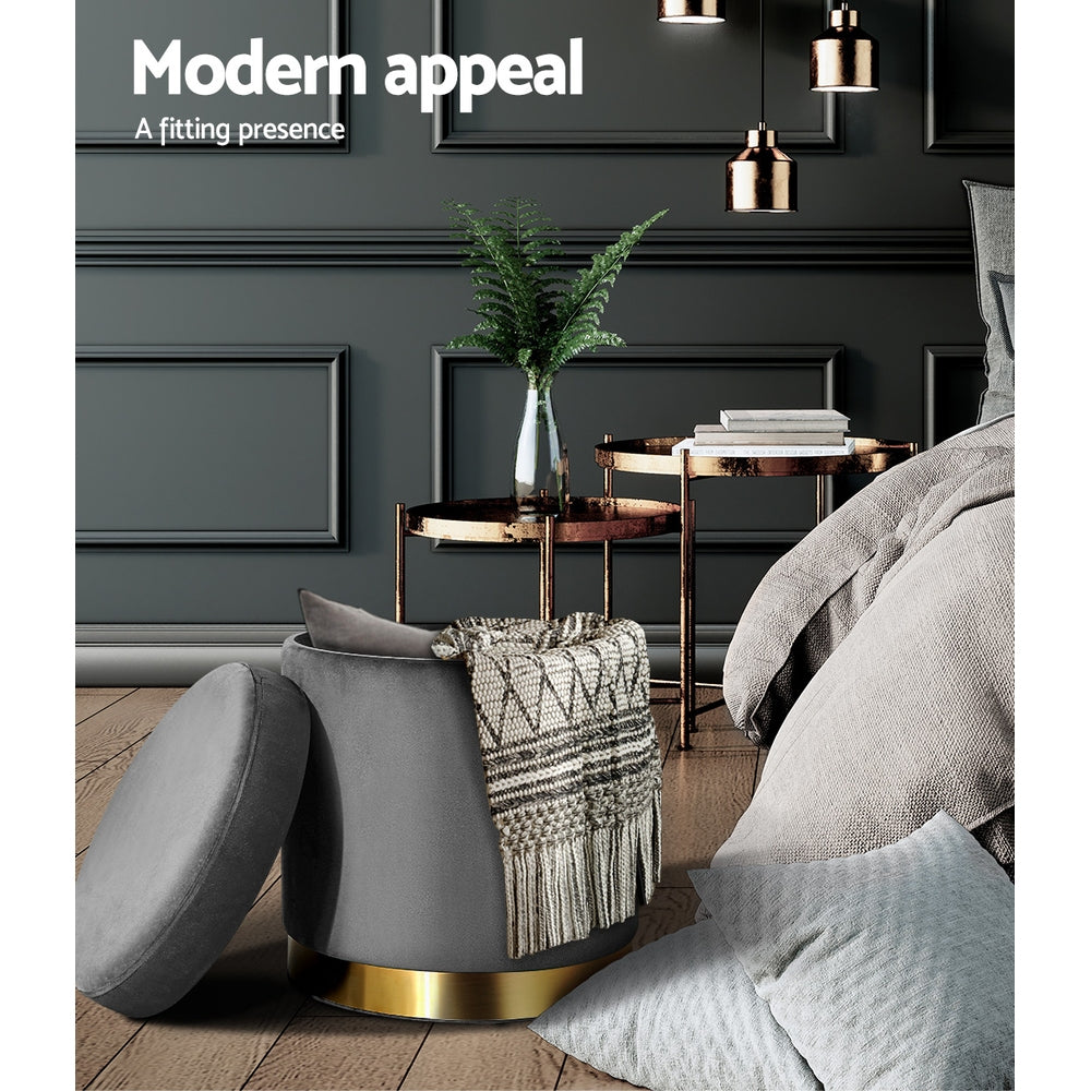 Round Velvet Storage Ottoman Pouffe Seat Footstool Charcoal Grey Homecoze