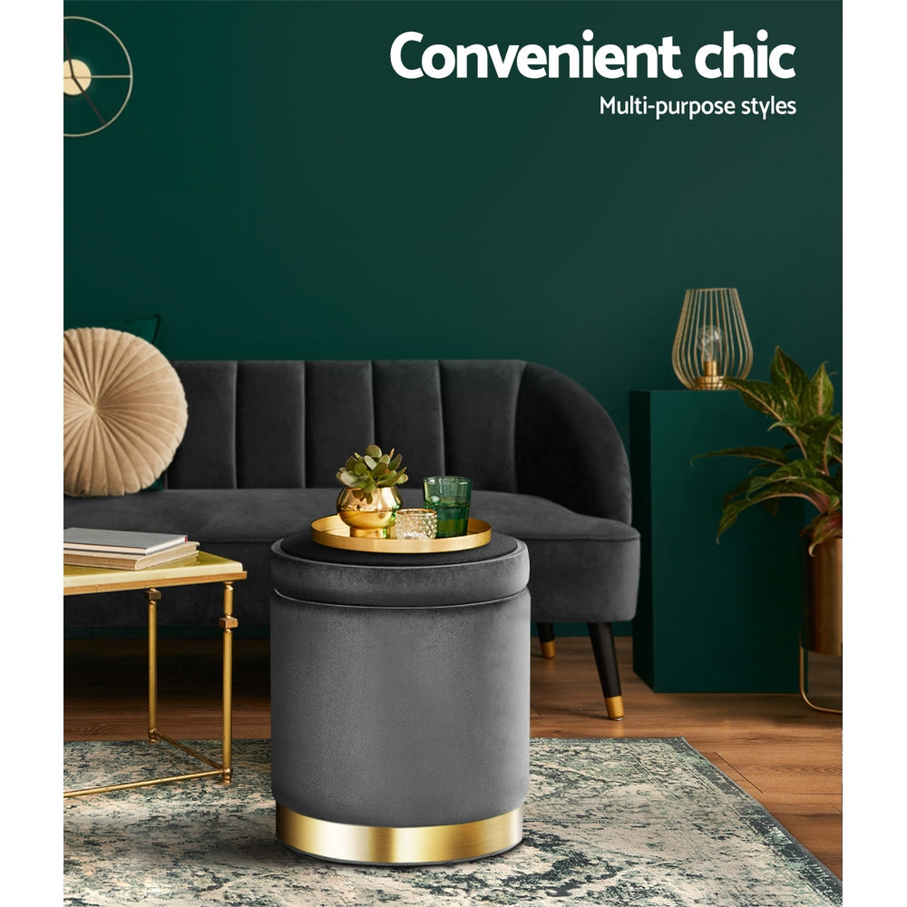 Round Velvet Storage Ottoman Pouffe Seat Footstool Charcoal Grey Homecoze
