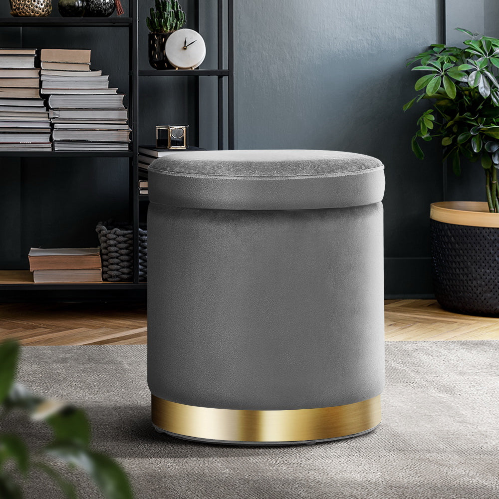 Round Velvet Storage Ottoman Pouffe Seat Footstool Charcoal Grey Homecoze