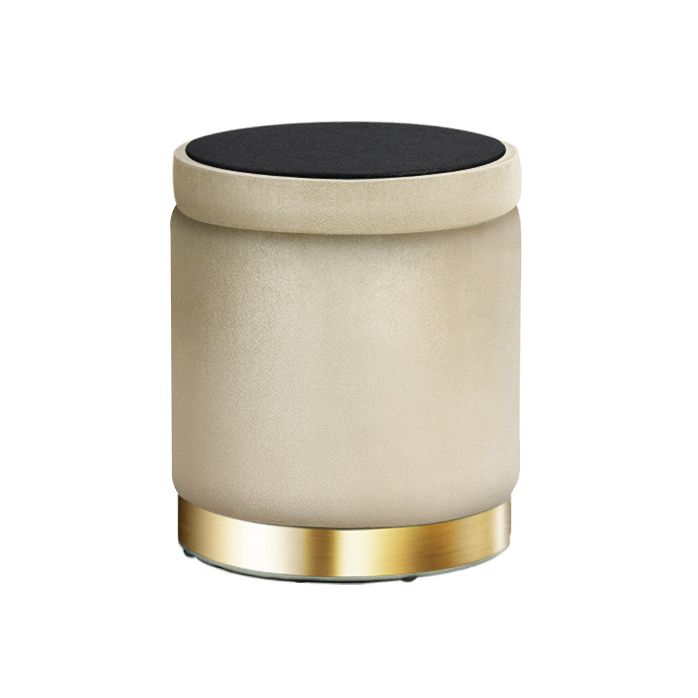Round Velvet Storage Ottoman Pouffe Seat Footstool Cream - Homecoze