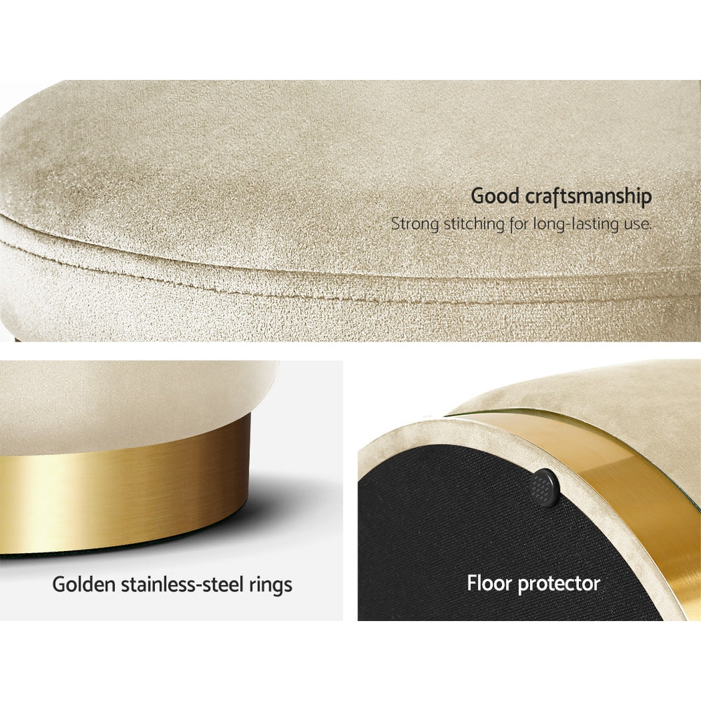 Round Velvet Storage Ottoman Pouffe Seat Footstool Cream - Homecoze