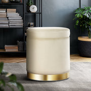 Round Velvet Storage Ottoman Pouffe Seat Footstool Cream - Homecoze