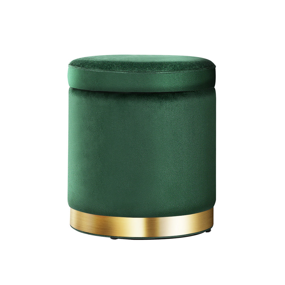 Round Velvet Storage Ottoman Pouffe Seat Footstool Green - Homecoze