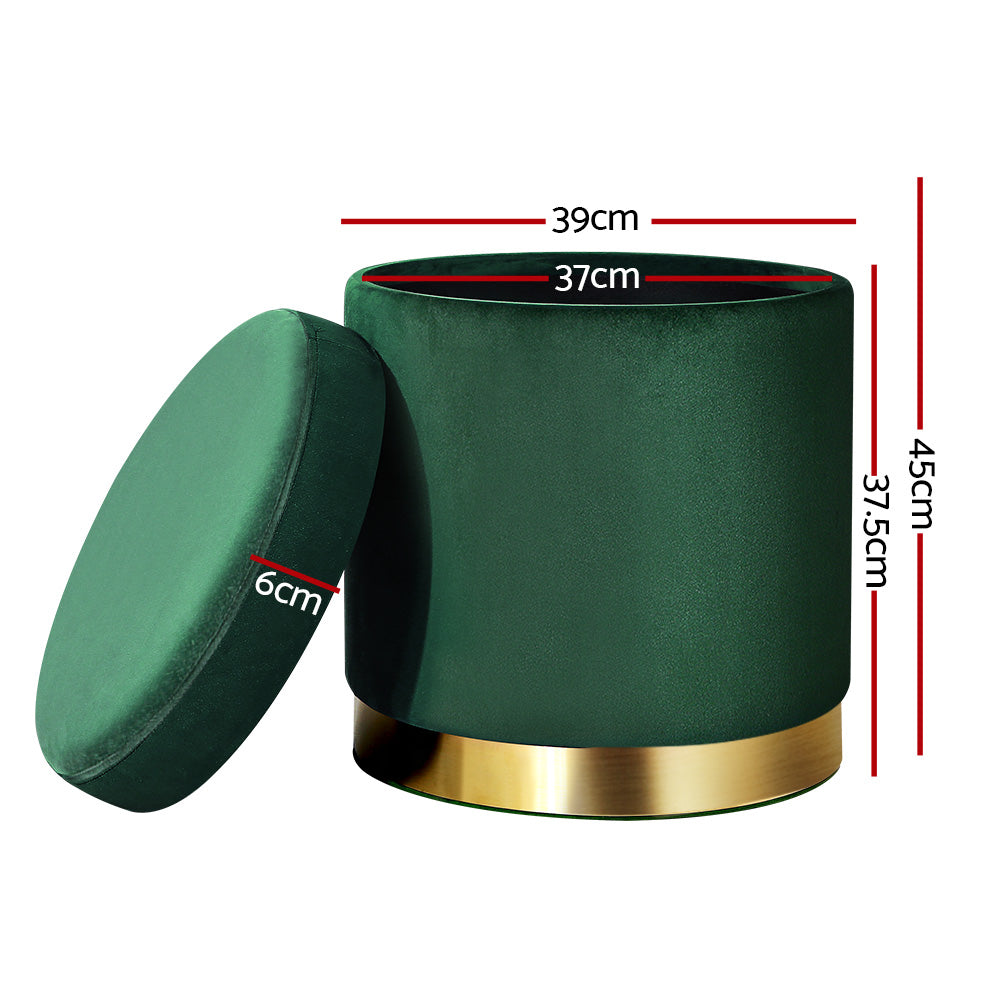 Round Velvet Storage Ottoman Pouffe Seat Footstool Green - Homecoze
