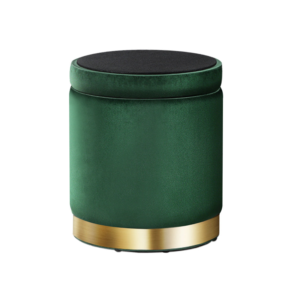 Round Velvet Storage Ottoman Pouffe Seat Footstool Green - Homecoze