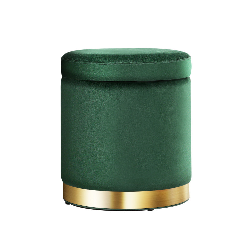 Round Velvet Storage Ottoman Pouffe Seat Footstool Green - Homecoze
