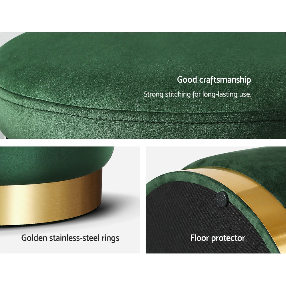 Round Velvet Storage Ottoman Pouffe Seat Footstool Green - Homecoze