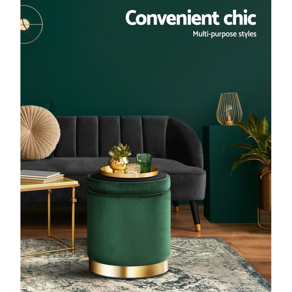 Round Velvet Storage Ottoman Pouffe Seat Footstool Green - Homecoze