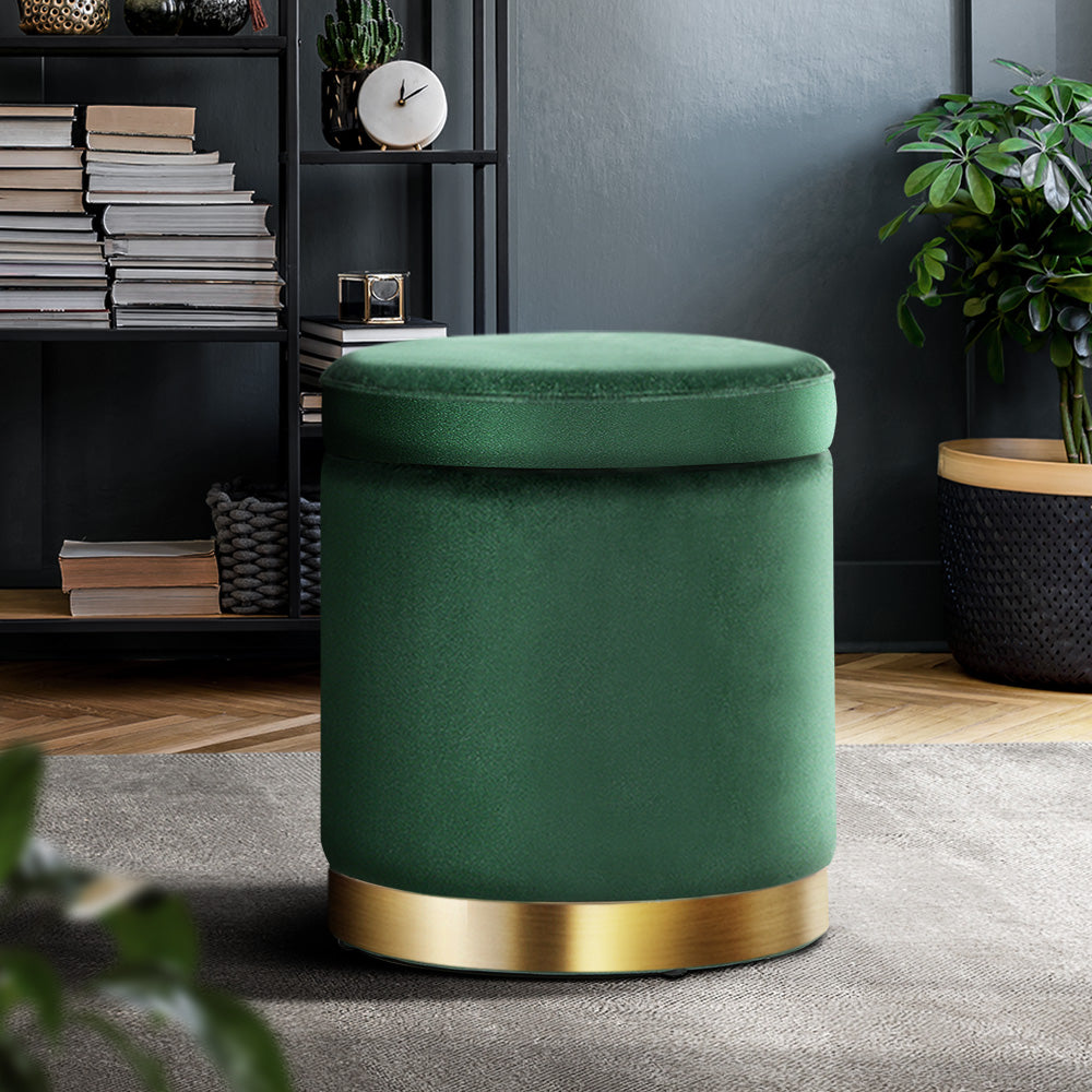 Round Velvet Storage Ottoman Pouffe Seat Footstool Green - Homecoze