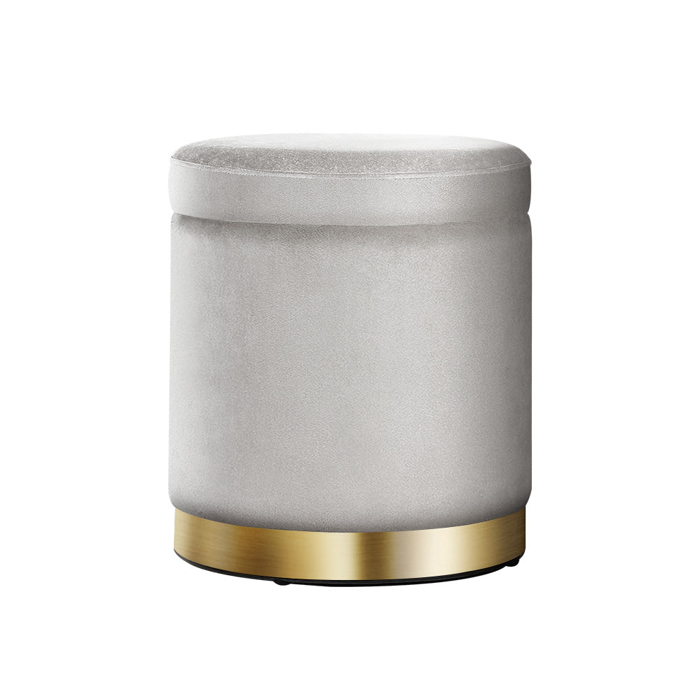 Round Velvet Storage Ottoman Pouffe Seat Footstool Grey - Homecoze
