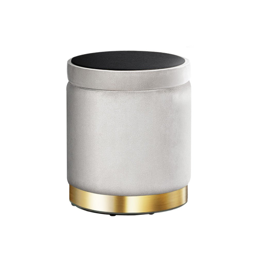 Round Velvet Storage Ottoman Pouffe Seat Footstool Grey - Homecoze
